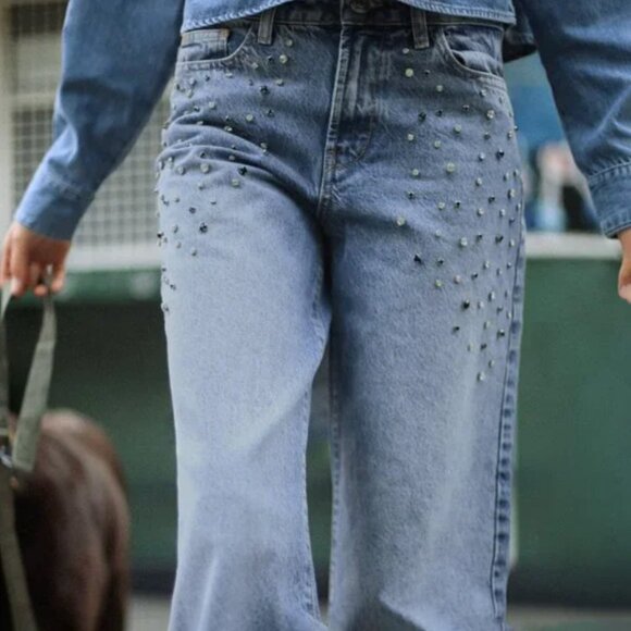 Straight-Cut High-Waist Jeans With Rhinestones From ZARA - Picture 5 of 16